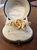 Gold Diamonds and Ruby French Antique Snake Bracelet