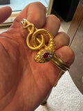 Gold Diamonds and Ruby French Antique Snake Bracelet