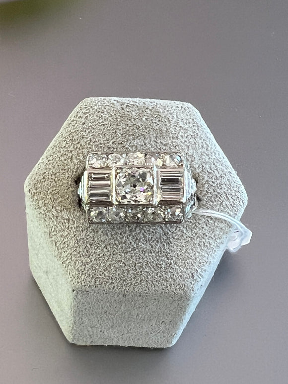 Platinum and 1.80 Carats Diamonds French Art Deco Ring