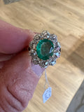 Certified 1.50 Carats Colombian Emerald and 1.50 Carats Diamonds French Belle Epoque Ring