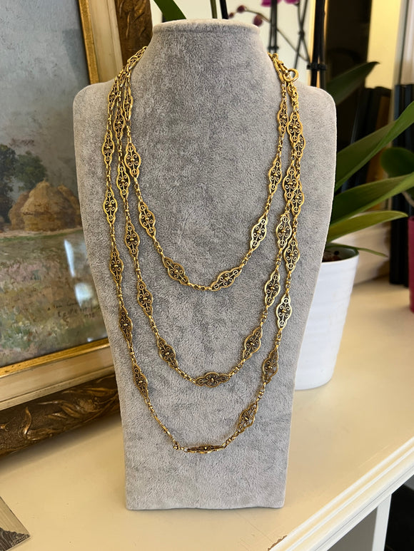 French Antique Filigrané Long Chain Necklace
