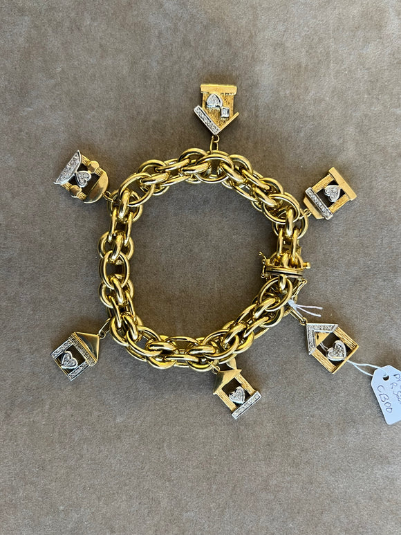 Vintage Gold and Diamonds Charms Bracelet