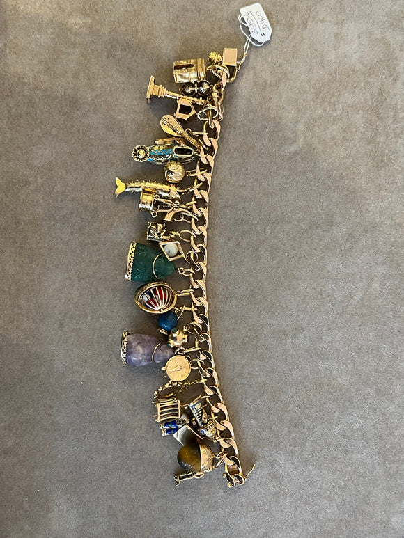 Gold and Fine Stones French Vintage Charms Bracelet