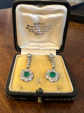 Platinum Diamonds and Emeralds Antique Earrings