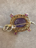 French Vintage Turtle Brooch in Amethyst Diamonds  and Turquoizes