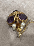 Pendentif Italien Vintage Améthystes et Perles Or