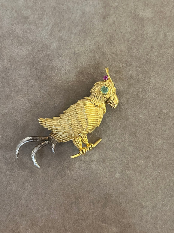 Gold and Precious Stones Vintage Bird Brooch