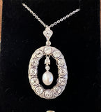 Platinum Diamonds and Pearls Antique Pendant Necklace
