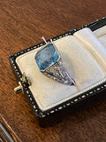 Platinum Diamonds and Aquamarine French Antique Ring