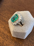Gold Diamonds and 4 Carats Emerald French Vintage Ring