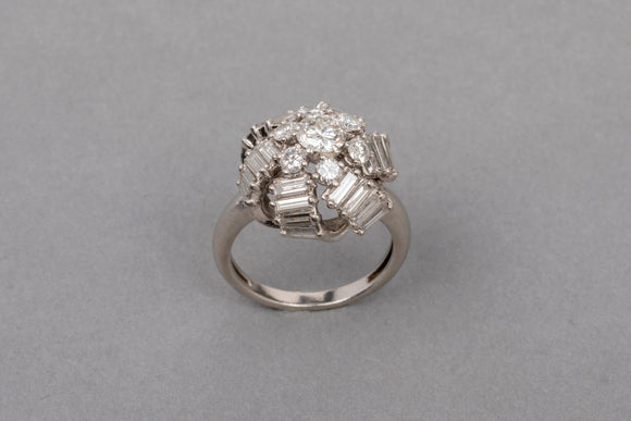 3.20 Carat Platinum and Diamonds French Cocktail Ring