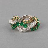 1.80 Carats Diamonds and 2.20 Carats Emeralds French Ring