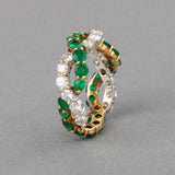 1.80 Carats Diamonds and 2.20 Carats Emeralds French Ring