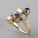 Antique Gold Sapphires and Diamonds French Belle Epoque Ring