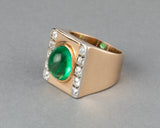 Gold Diamonds and 4 Carats Emerald French Tank Ring