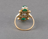 1.40 Carats Emeralds and 1.10 Carat Diamonds French Antique Ring