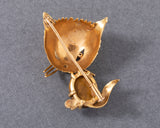 Gold and Tiger Eye Vintage French Cat Brooch