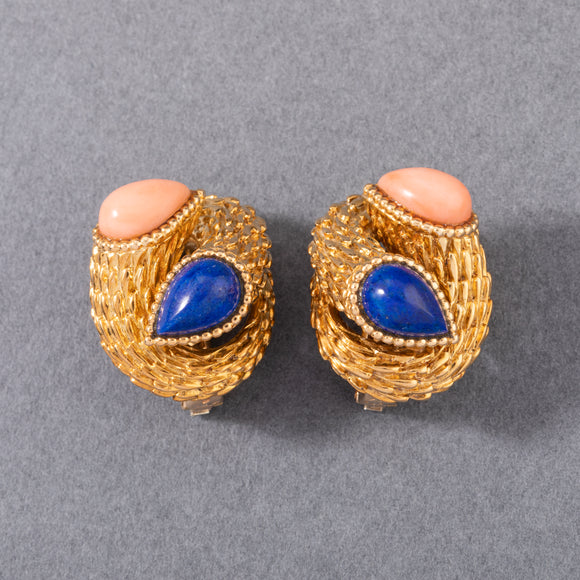 Gold Coral and Lapis Boucheron Earrings