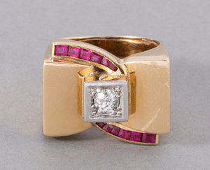 French Gold and Diamonds Tank Ring