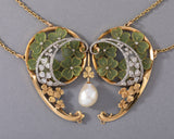 Collier Art Nouveau Français Or Diamants Émail et Perle