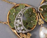 Gold Diamonds Enamel and Pearl French Art Nouveau necklace
