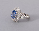 6.75 Carats Sapphire and 2 Carats Diamonds French Vintage Ring