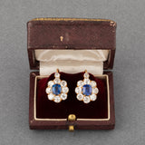 Boucles d'oreilles antiques françaises en diamants de 4,20 carats et saphirs de 2,20 carats