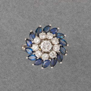 Bague Vintage Française Diamants et Saphirs 1.10 Carats