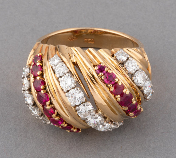 Gold Diamonds and Rubies French Vintage Ring
