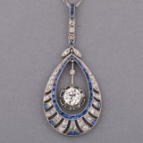 Gold Platinum Diamonds and Sapphires French Art Deco necklace