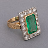 3.50 Carats Emerald and Diamonds Art Deco Ring