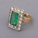 3.50 Carats Emerald and Diamonds Art Deco Ring