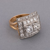 Gold Platinum and 3 Carats Diamonds French retro Ring