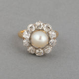 1.40 Carats Diamonds and Natural pearl Antique Belle Epoque Ring