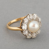 1.40 Carats Diamonds and Natural pearl Antique Belle Epoque Ring