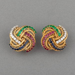 Gold and Precious stones Boucheron Clip Earrings