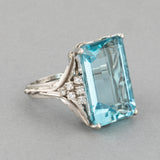 Platinum Diamonds and 17 Carats Aquamarine Vintage Ring