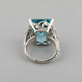 Platinum Diamonds and 17 Carats Aquamarine Vintage Ring