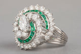 Certified 1.24 Carat Dvs2 Diamond and Emeralds French Cocktail Ring