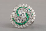 Certified 1.24 Carat Dvs2 Diamond and Emeralds French Cocktail Ring