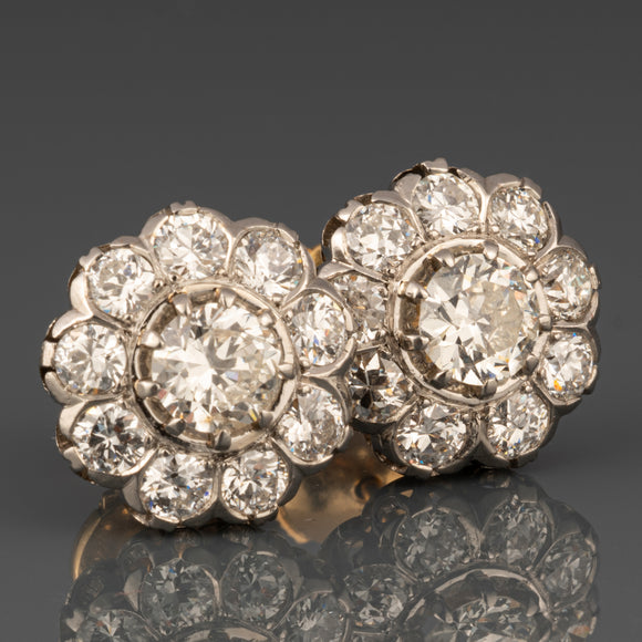 Boucles d'Oreilles Anciennes Françaises Diamants 3 Carats