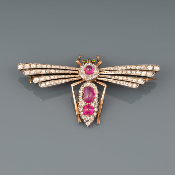 Rubys and Diamonds Antique French Dragonfly Brooch