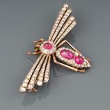 Rubys and Diamonds Antique French Dragonfly Brooch