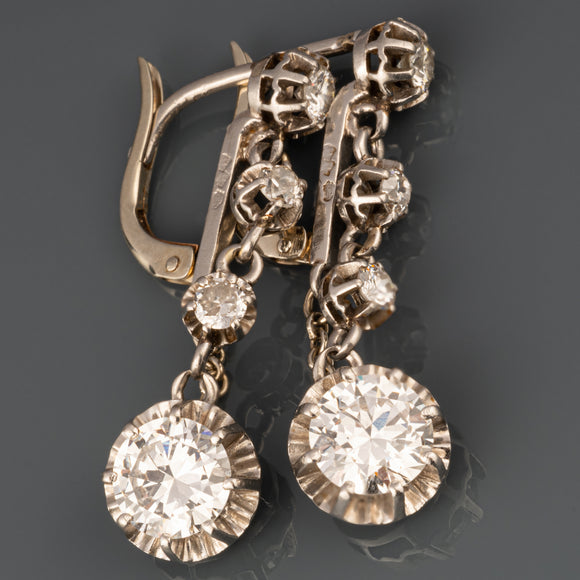 Boucles d'oreilles Art Déco Française Diamants 3 Carats