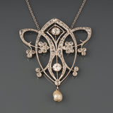 Diamonds and pearl Art Nouveau Pendant Neklcace