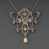 Diamonds and pearl Art Nouveau Pendant Neklcace