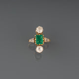 1.20 Carats Diamonds and 1.50 Carats Emerald Antique Ring