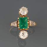 1.20 Carats Diamonds and 1.50 Carats Emerald Antique Ring