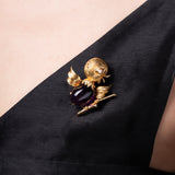 Gold and Amethyst French Vintage Bird Brooch
