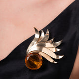 Gold and Citrine French Vintage Brooch